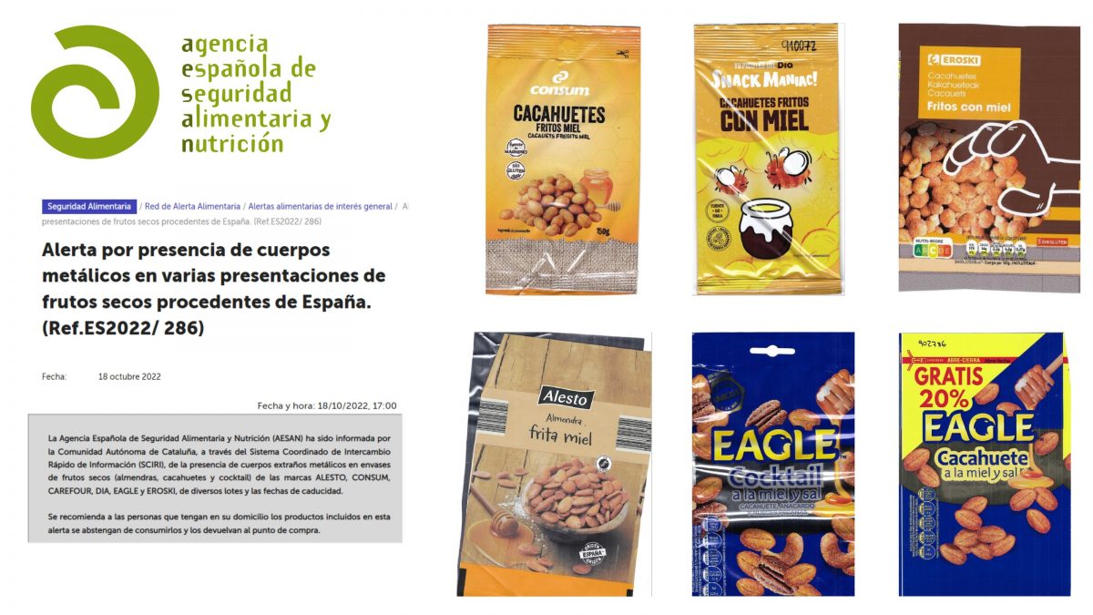 AESAN alerta: cuerpos metálicos extraños en frutos secos