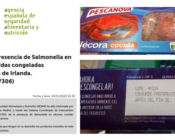 AESAN Salmonella en nécoras cocidas de Pescanova