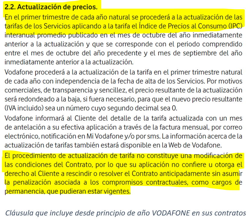 actualización de precios en los contratos